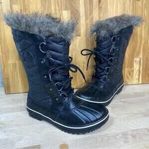 Sorel Tofino II Faux Fur Lined Black Quilted Waterproof Snow Boots 6